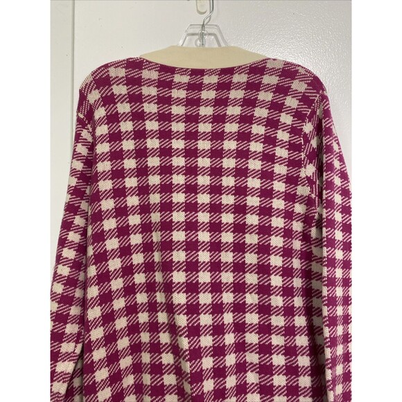 Who What Wear Cardigan Long Sweater Size M Pink Houndstooth Gold Buttons Pockets - Picture 7 of 14